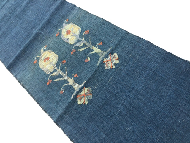 アンティーク　手織り紬抽象花模様織出し名古屋帯